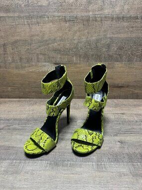 Steve Madden Mira Highlighter Yellow  Snake Print Strappy Heels Women's Size 9